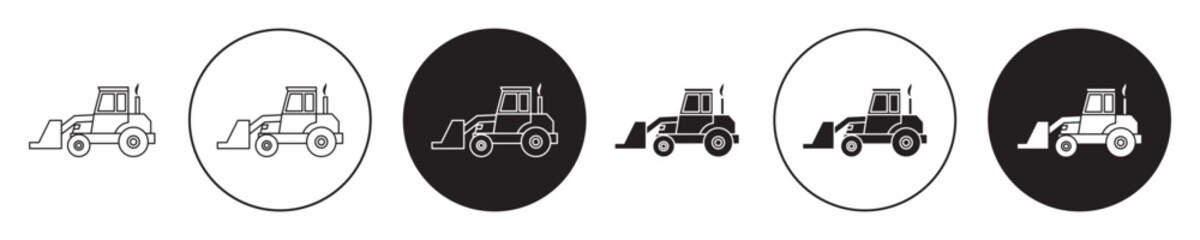 Front Loader truck icons collection in black filled and stroke line style © afsana