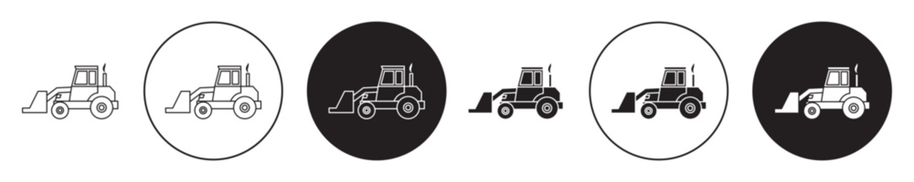 Front Loader truck icons collection in black filled and stroke line style