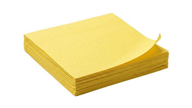 Stack of yellow sticky note pads isolated on transparent background