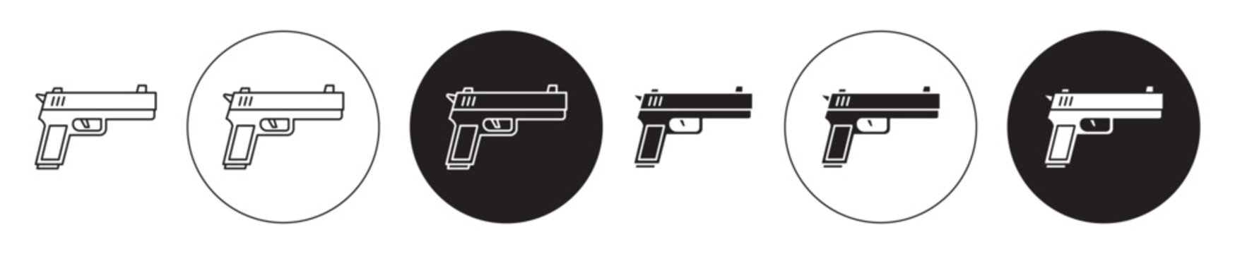 gun Icons collection in black filled and stroke line style