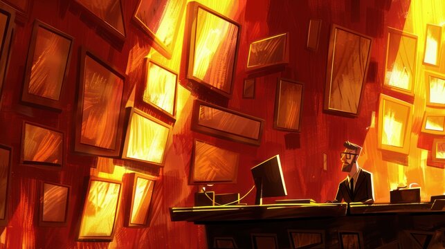 Modern Digital Artist Working with Multiple Screens in Bright Creative Studio