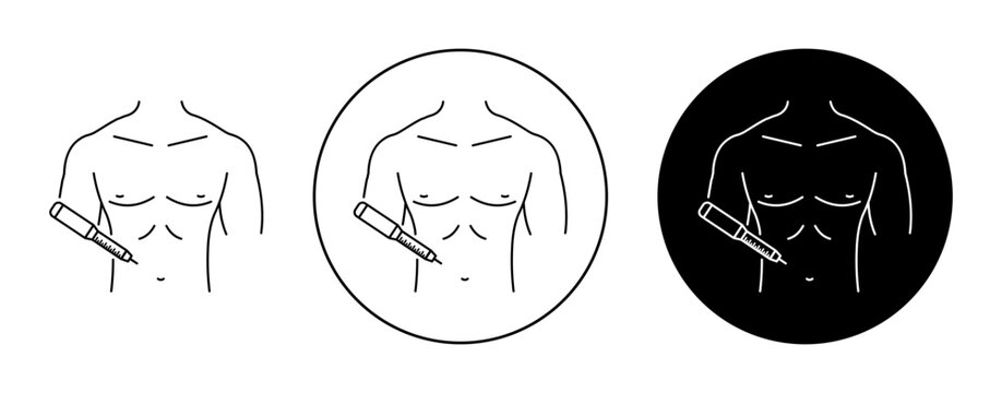 Insulin injecting icons collection in black filled and stroke line style