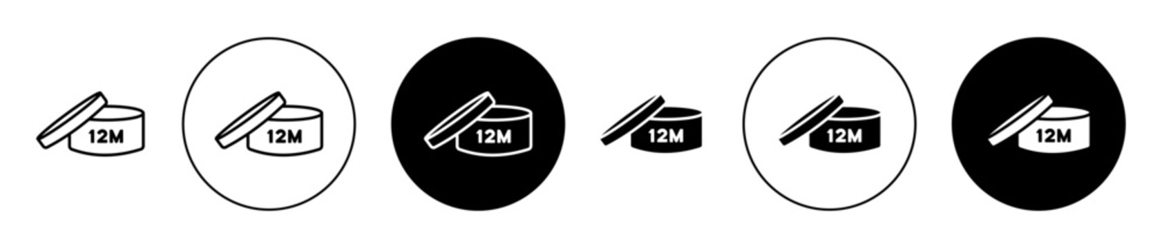 Period after opening 12m Icons collection in black filled and stroke line style
