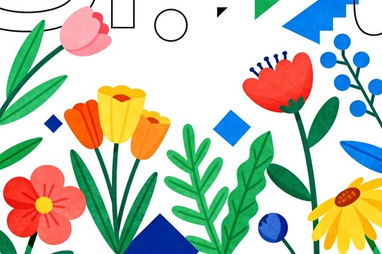Colorful floral and geometric abstract illustration