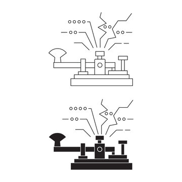 Morse code telegraph key icon vector in outline and silhouette styles.Editable stroke, Vector illustration, Line art Icon, Symbols.