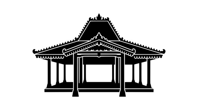 Black and White Silhouette of a Traditional Javanese Joglo House