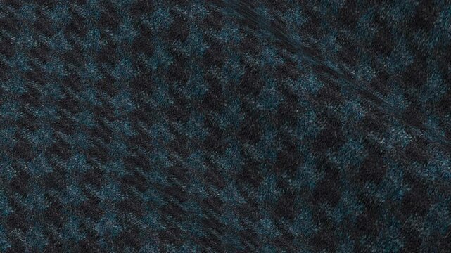 Italian Premium Petrol Blue Houndstooth Flannel Fabric shifting in elegant waves of classic retro pattern and soft brushed winter material texture