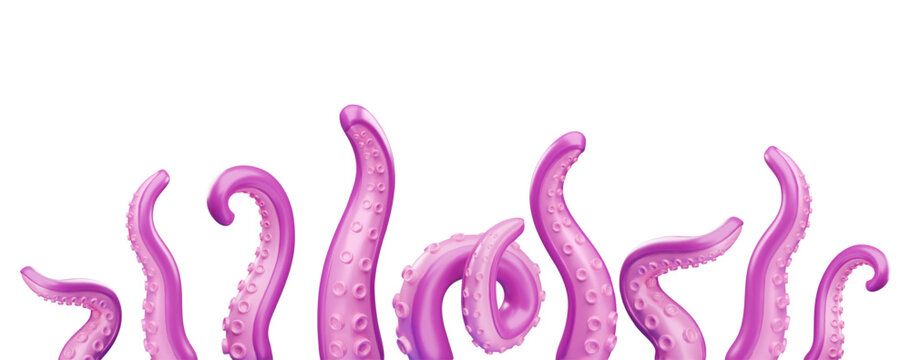 A lower decorative border of 3D octopus tentacles with suction cups, pink.