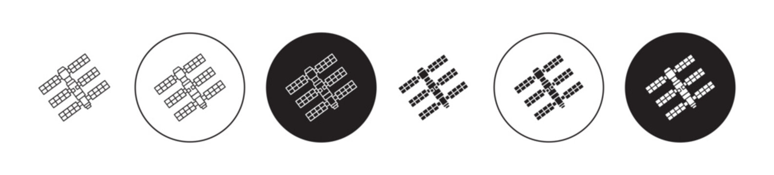 Space station icons collection in black filled and stroke line style