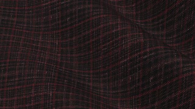 Italian Burgundy Checks Wool Linen Silk Fabric draping in rich wine red waves of luxury plaid pattern and premium multi fiber blend material