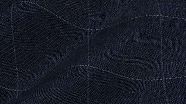 Italian Navy Herringbone Windowpane Wool Fabric shifting in rich waves of traditional zigzag weave and elegant large plaid pattern for blazers