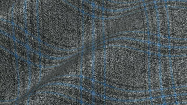Italian Gray Blue Plaid Wool Linen Silk Fabric draping in soft elegant waves of muted check pattern and luxurious breathable summer blend cloth
