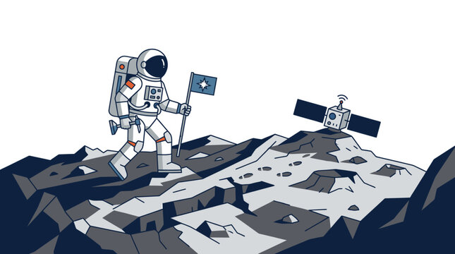 Astronaut standing on moon surface.