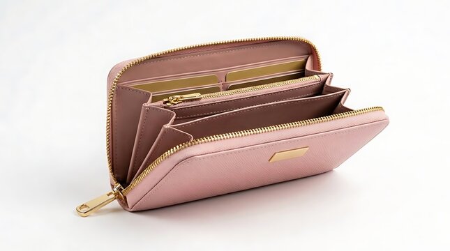 Elegant Light Pink Leather Women s Clutch Purse with Gold Zipper & Logo Detail - Stylish Evening Bag