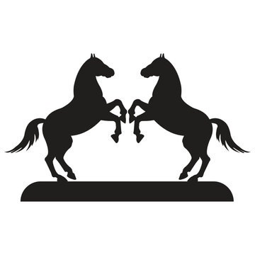 Two Rearing Horses Symmetrical Silhouette Illustration, Elegant Heraldic Equine Design