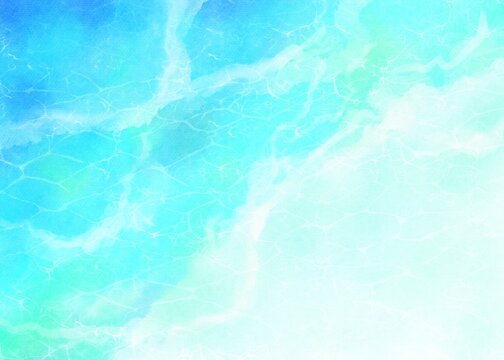 水色のグラデーションの抽象的な背景イメージ素材　水をイメージした水彩イラスト