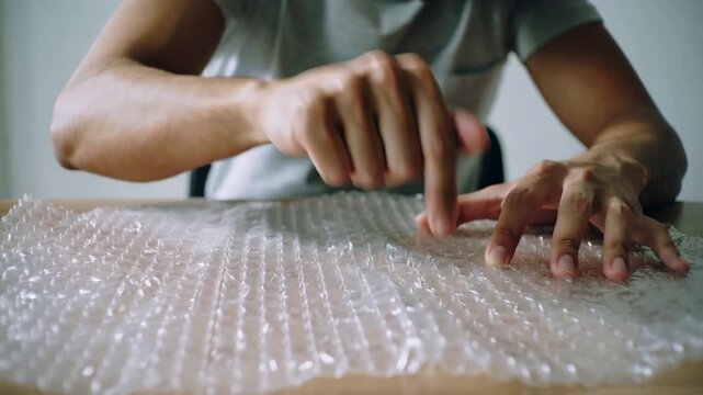 Stress Relief: Man Popping Bubble Wrap