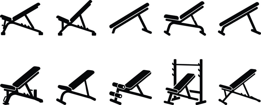 Weight bench silhouette icons