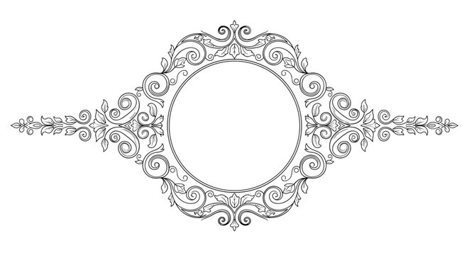 Ornate vintage frame design with intricate black floral patterns and scrolls provides an elegant decorative border for classic invitation.