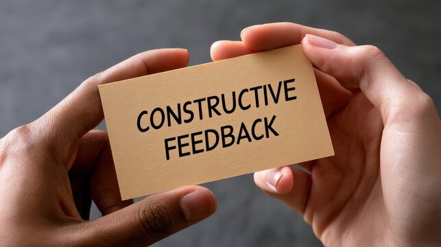 Hands of different ethnicities holding a card with the text Constructive Feedback