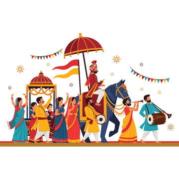 Traditional Indian Wedding Procession with Umbrella