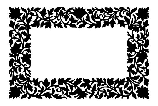 Ornate black floral silhouette rectangular frame border on white background