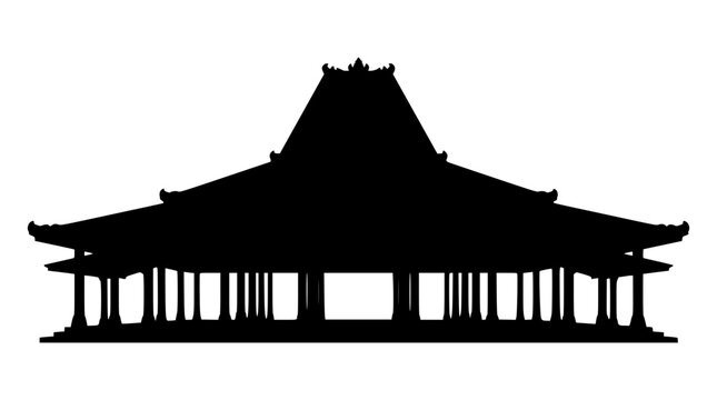 Silhouette of Traditional Indonesian Javanese Joglo House Architecture