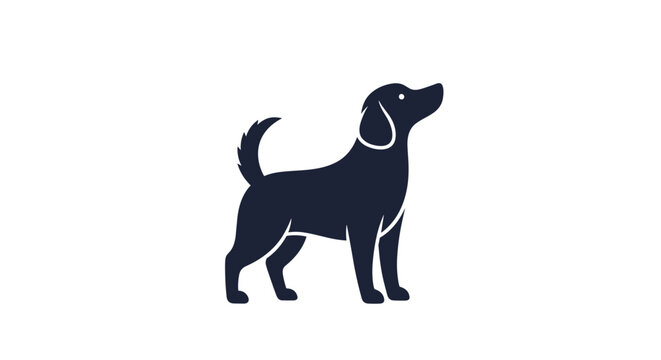 Minimalist black silhouette of a beagle dog standing and looking up on a clean white background for pet branding.