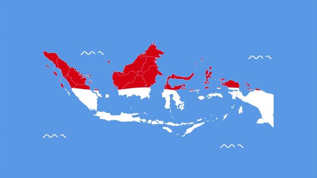 map of Indonesia waving like a flag. Map of Southeast Asian countries concept. Full length Icon animation illustration. High quality&nbsp;4k&nbsp;footage