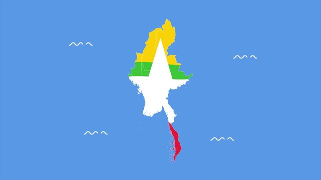 map of myanmar country waving like a flag. Map of Southeast Asian countries concept. Full length Icon animation illustration. High quality&nbsp;4k&nbsp;footage
