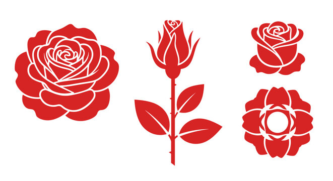 Red roses and a single rose with leaves are illustrated