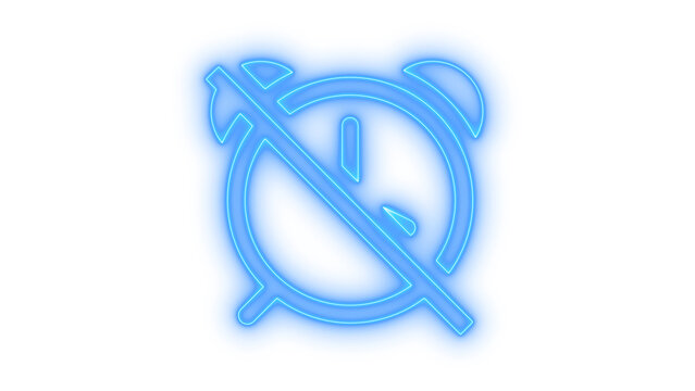 Colorfull neon alarm clock icon with a diagonal line indicating silent mode or deactivated alert isolated on transparent background for digital interface and web design projects