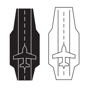 Aircraft carrier runway line and glyph icon vector.Editable stroke, Vector illustration, Line art Icon, Symbols.