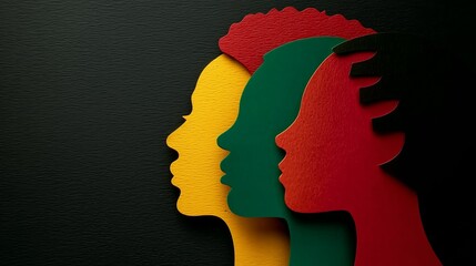Layered African American profiles in Pan-African colors honoring Juneteenth freedom and heritage