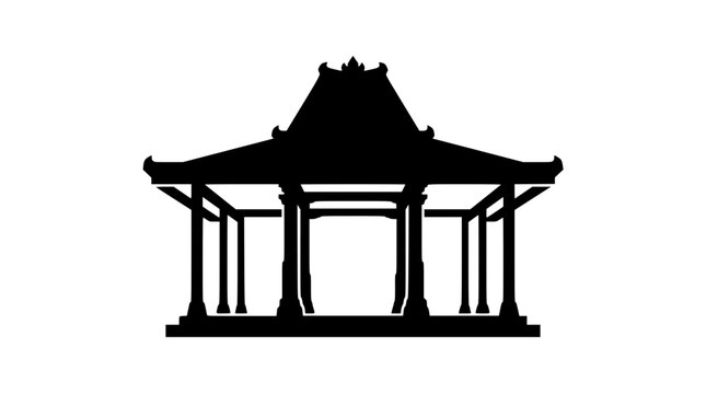 Traditional Indonesian Javanese Joglo House Silhouette on White Background