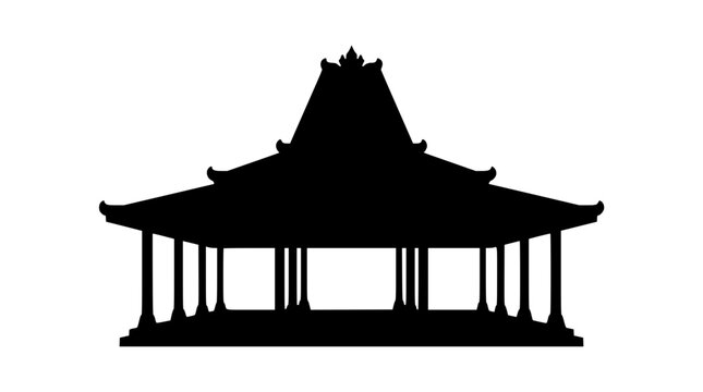 Silhouette of Traditional Javanese Joglo House Architecture on White Background