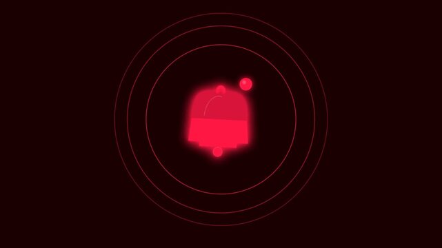 Red Alarm Bell Notification Icon Animation Shaking with Glowing Rings on Dark Background for Urgent Alert