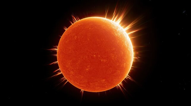 Intense solar flare erupts from a glowing red star against a dark background
