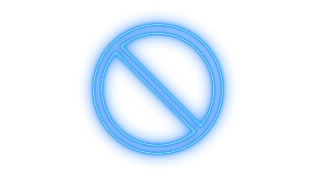 Glowing colorful neon prohibition sign with a diagonal slash through a circle symbol used for restriction or warning isolated on transparent background for digital ui design