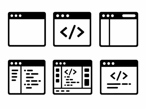Set of coding interface icons with design variations
