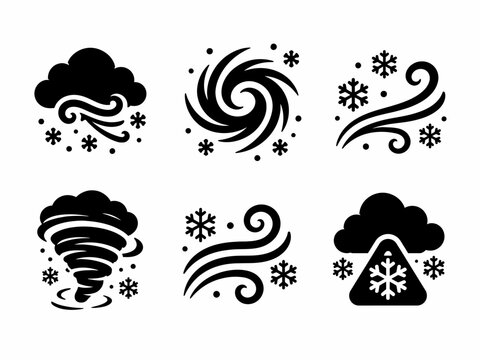 Weather icon set: wind, snow, blizzard, tornado, cyclone symbols