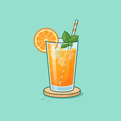 A refreshing glass of orange juice with ice and mint leaves © Karla