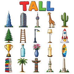 Fototapeta premium Tall Height Concept Icon, High Vertical Object, Long Shape Line Illustration
