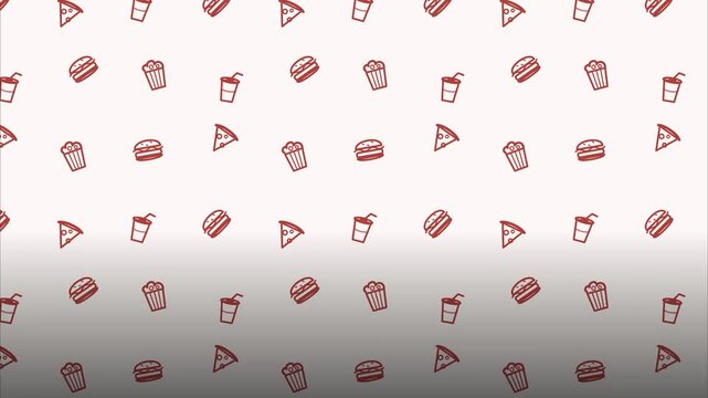 Fast Food Icons Seamless Pattern Minimalist Line Art Motion Background for Food & Culinary Branding and Restaurant Social Media Content