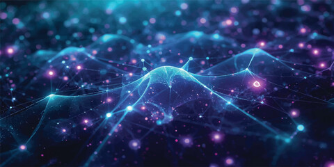 Abstract Glowing Blue Light Waves and Stars in Space with Colorful Energy Background Design © Hena Akter
