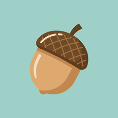 A single brown acorn sits against a soft light blue background © Latif