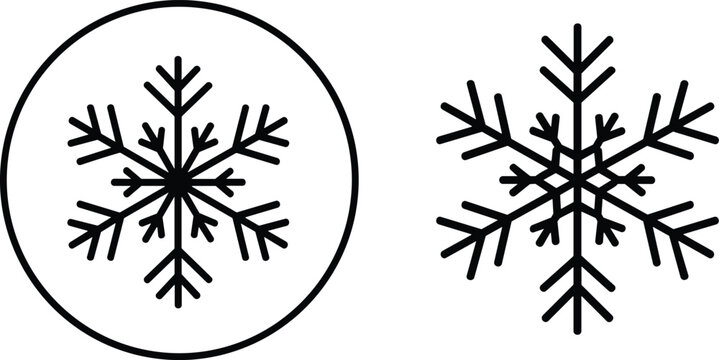 Snowflake symbols with and without circular border vector illustration for winter, cold, ice, weather, decoration, design, art, and creative projects