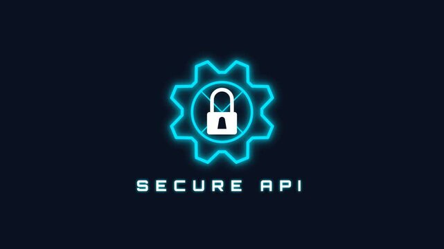Secure Api Cybersecurity Icon Concept With Glowing Neon Gear Wheel And Padlock Security Symbol Animation