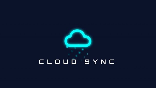 Abstract Digital Cloud Sync Animation Showing Binary Data Loading Process on Dark Blue Background