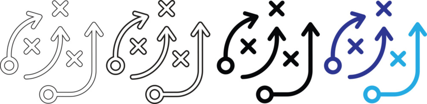 Playbook with arrows and xs in black, blue, and light blue strategy game plan